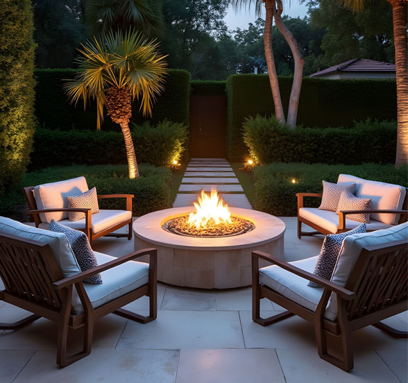Stone Pool Patio and Fire Pit